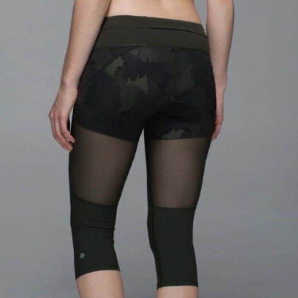 Lululemon Training Tough Crop Luxtreme Palm Party Green Mesh Size 4 Camo